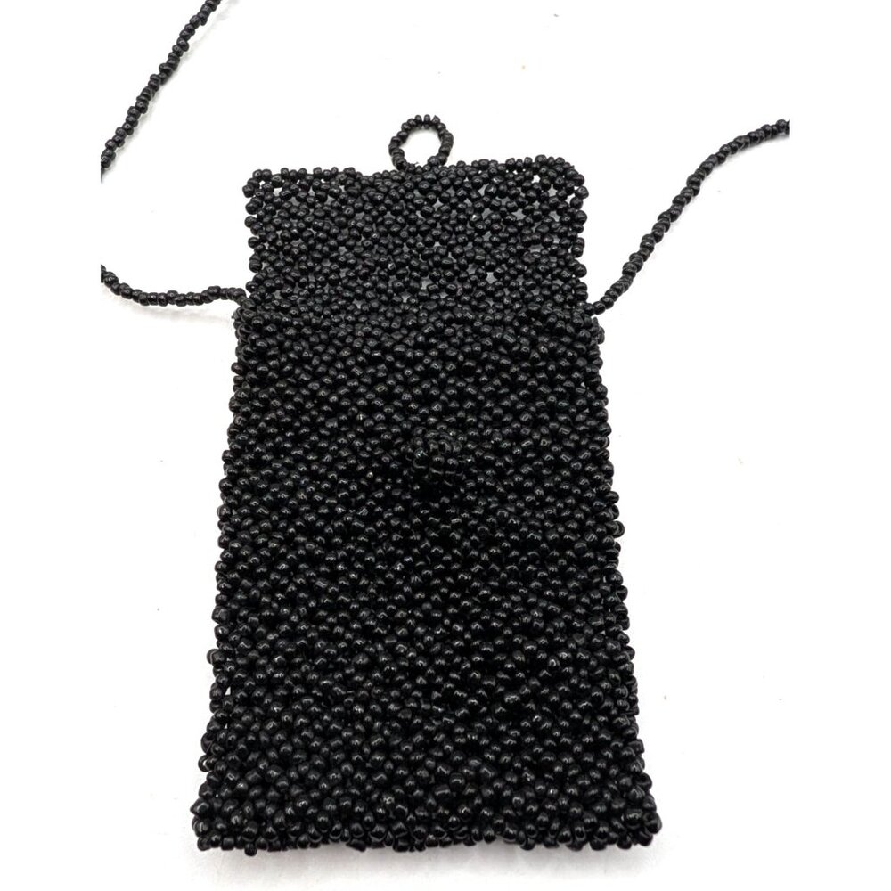 Vtg Handmade Black Beaded Mini Crossbody Bag  4"x3" Size - Picture 7 of 9